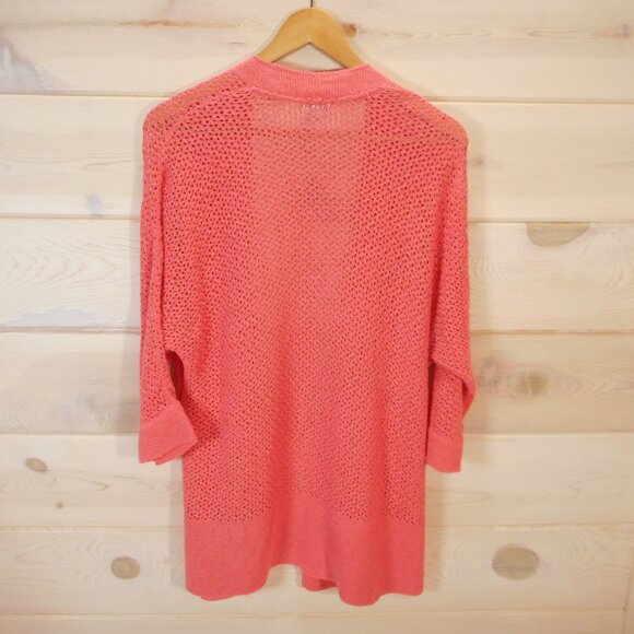 J Jill Women's size M Open Front Cardigan Peachy Coral Open-Knit Beachy - Picture 3 of 10